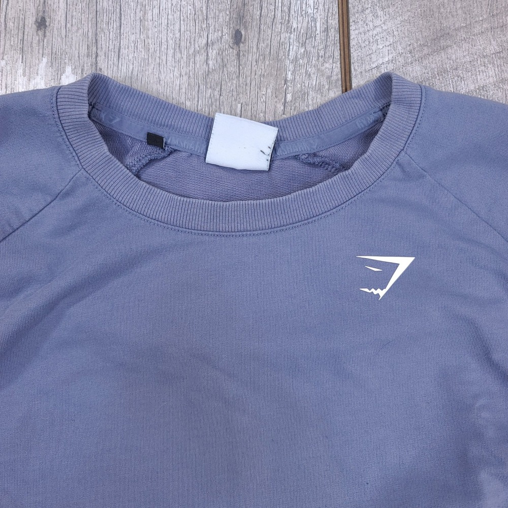 Gymshark Crop Top Sweatshirt Women S Blue Pause Long Sleeve Ribbed Pullover - Picture 4 of 6